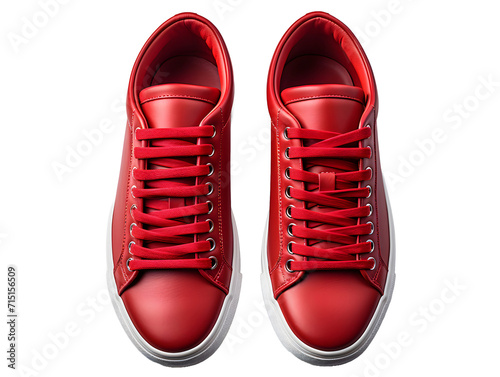 Red Sneakers Isolated on Transparent Background. Fashionable Casual Shoes for Shoe Shop Ad Design