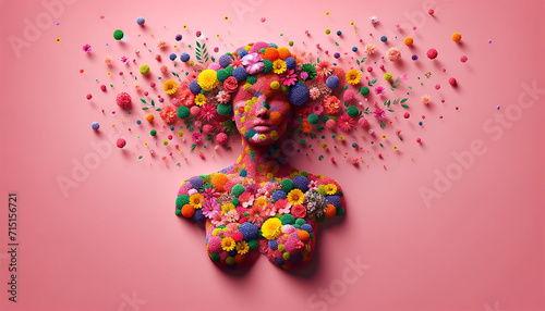 A special design for Women's Day featuring a side profile of a woman's bust made of colorful flowers, symbolizing the diversity of women with flowers flying behind.