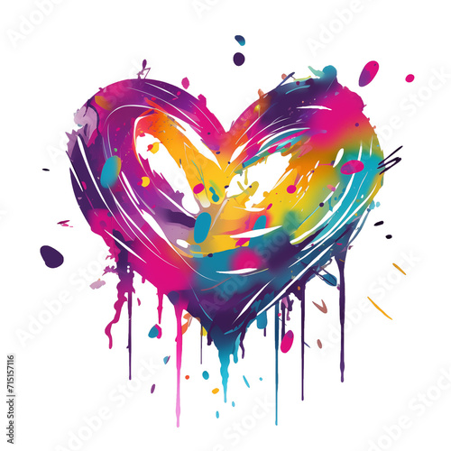 big colorful heart without background in graffiti style for Valentine's Day, Valentine's Day postcard, generative AI photo