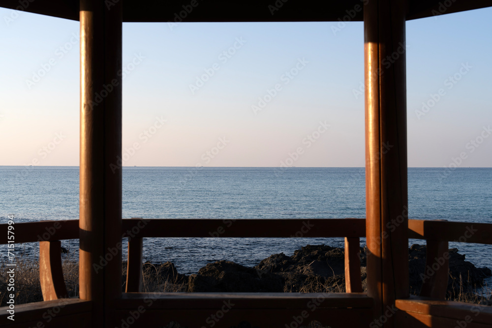 seascape seen through a pavilion