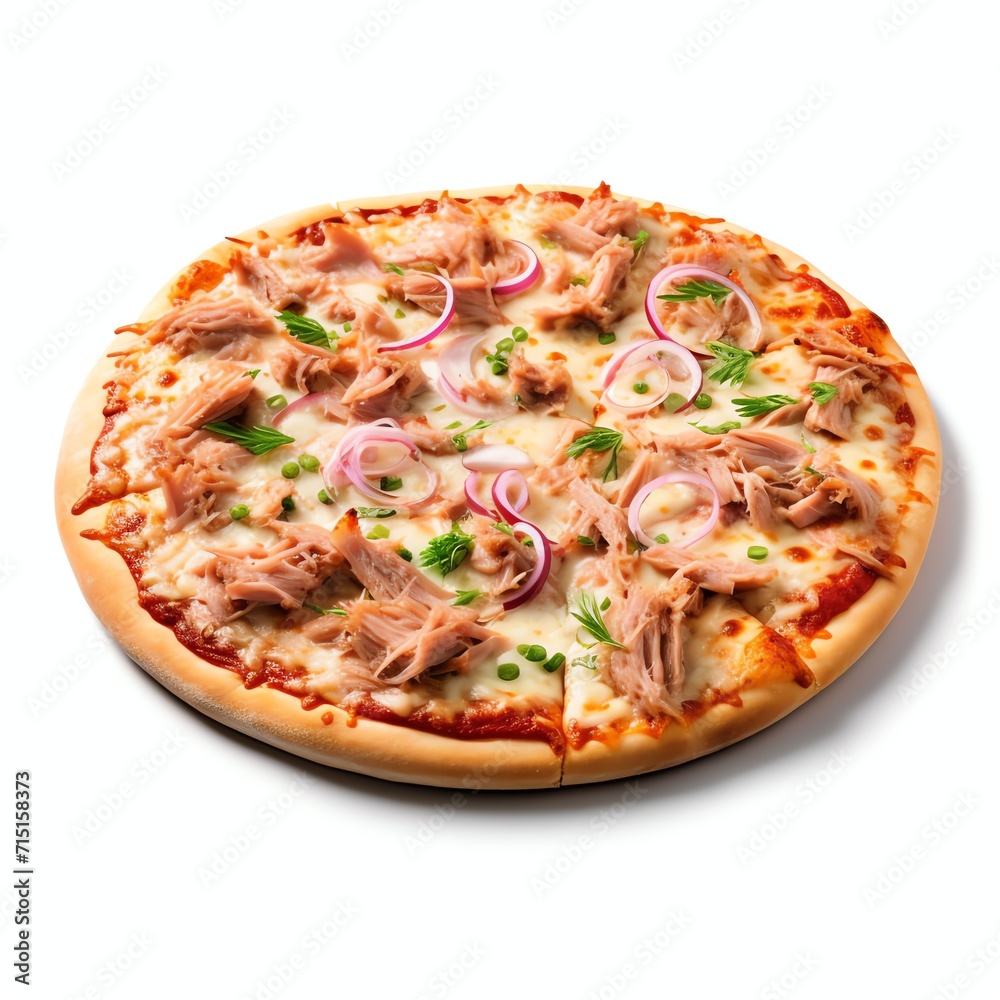 a tuna delight pizza, studio light , isolated on white background, clipping path, full depth of field a tuna delight pizza, studio light , isolated on white background, clipping path, full depth of field