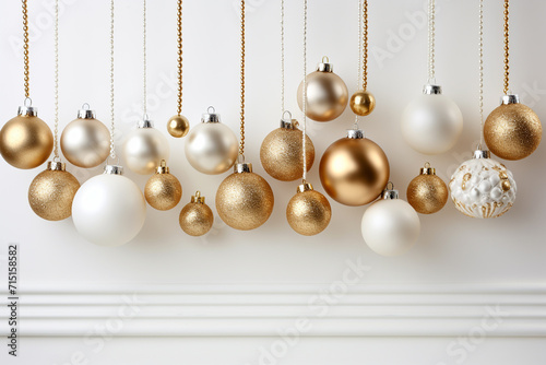 Christmas balls hanging on white wall