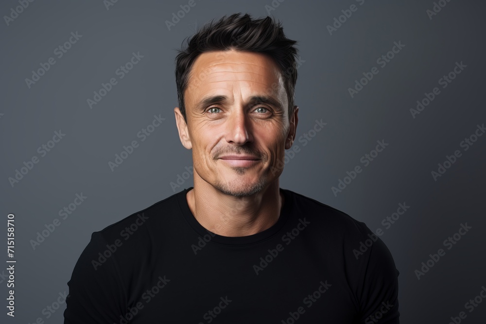 Portrait of a handsome man in black t-shirt on grey background Portrait of a handsome man in black t-shirt on grey background