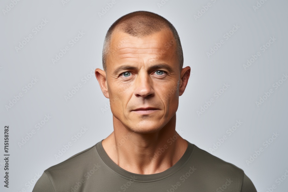 portrait of a man in a gray t-shirt on a gray background portrait of a man in a gray t-shirt on a gray background