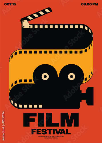 Movie and film festival poster template design background vintage retro style with filmstrip