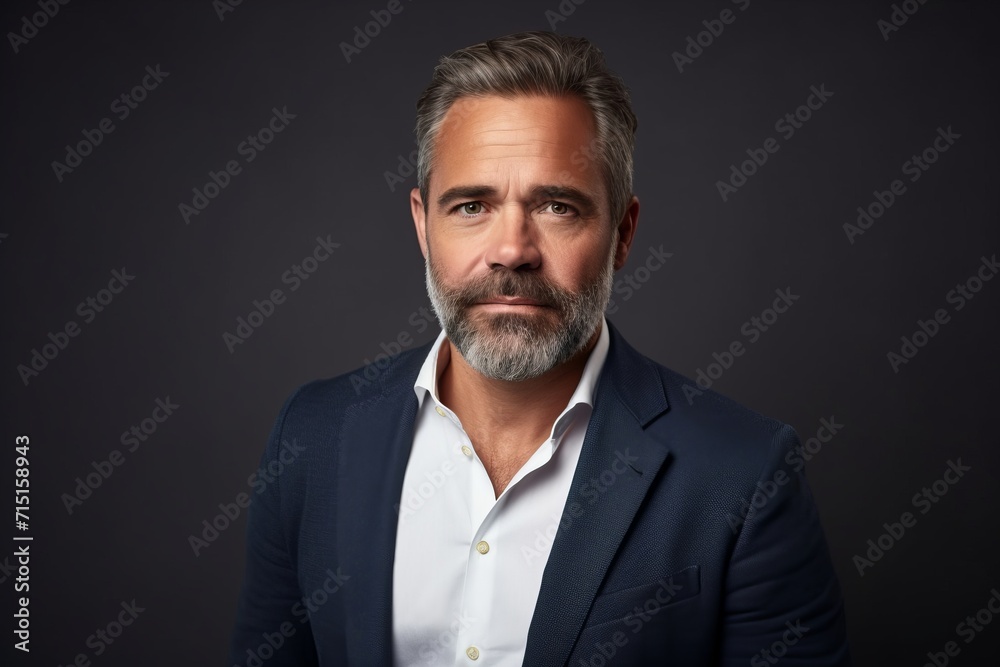 Portrait of a handsome mature man with grey hair and beard. Portrait of a handsome mature man with grey hair and beard.