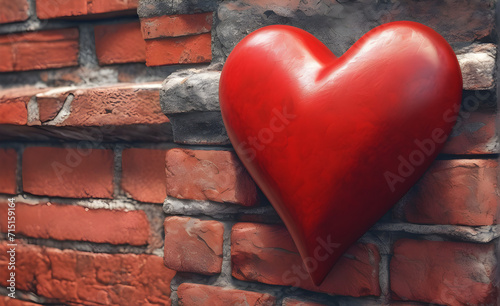 A little red heart on a brick background, Valentine's Day, Christmas. Generative AI