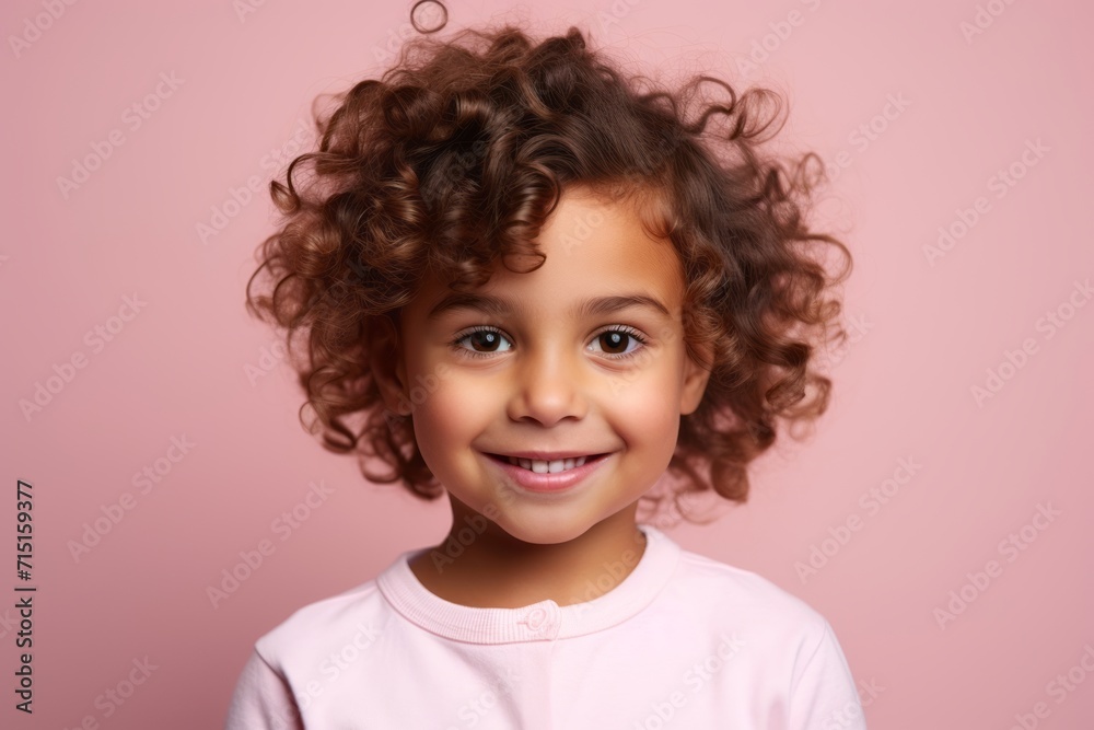Portrait of a cute little girl with curly hair on a pink background Portrait of a cute little girl with curly hair on a pink background