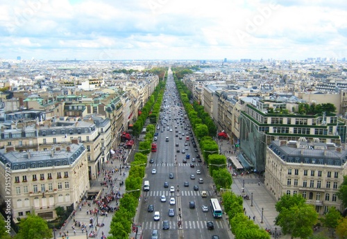 Panoramic view of Paris cityscape under the blue sky in Paris, France