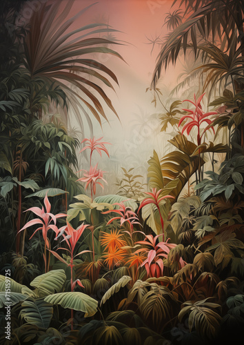 Vibrant Tropical Foliage with Light Orange and Dark Bronze Tones