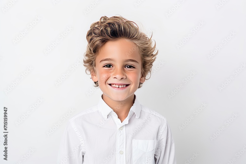 Portrait of cute little boy in a white shirt on a white background Portrait of cute little boy in a white shirt on a white background