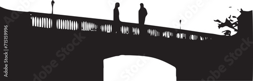 Silhouette of a couple on the bridge vector illustration. black couple in valentines day silhouette vector illustration