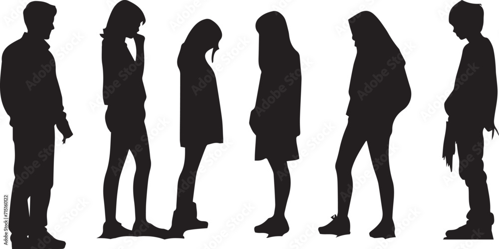 Set of Silhouette Girl Standing Vector illustration Collection. Stock ...