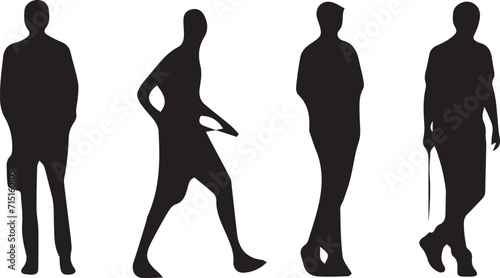 Standing Boys Walking with different poses silhouette vector illustration