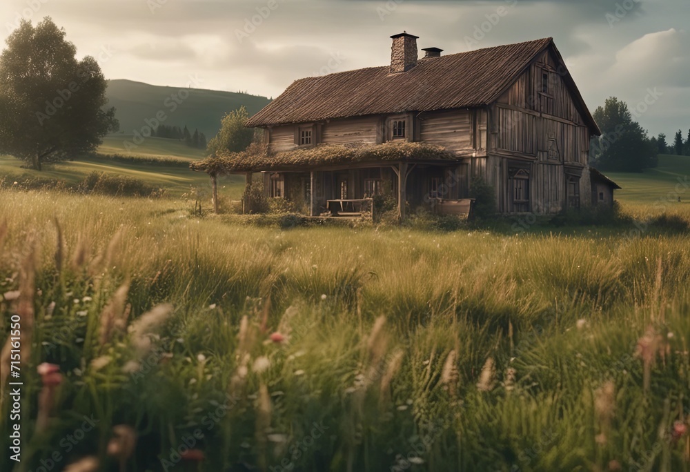 Peaceful Landscapes of a Farmhouse in the Middle of a Fields
