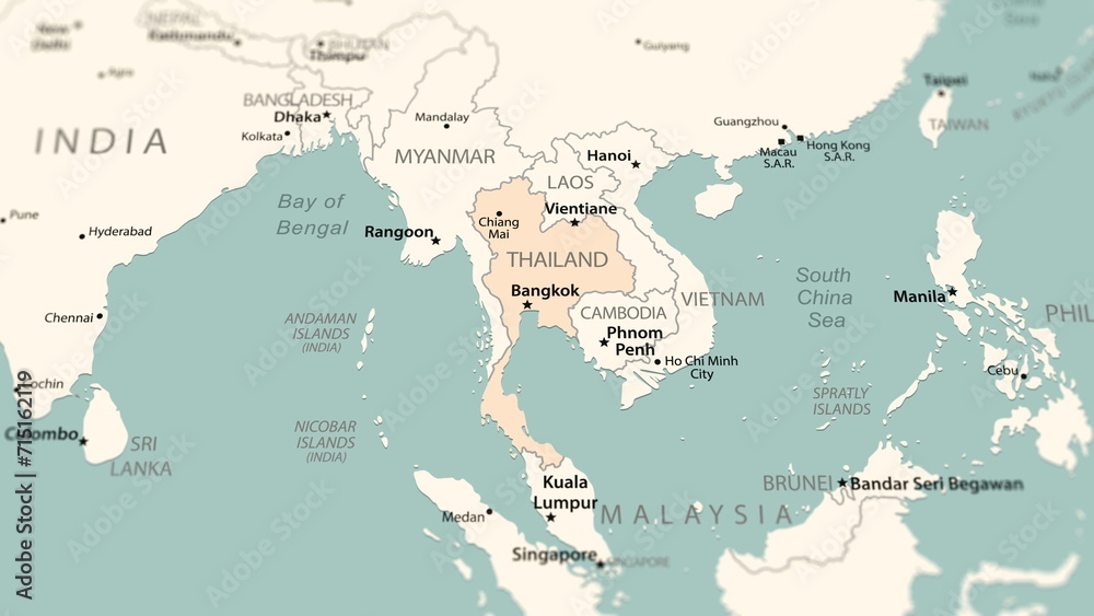 Obraz premium Thailand on the world map.
