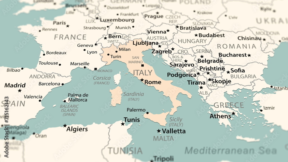 Obraz premium Italy on the world map.