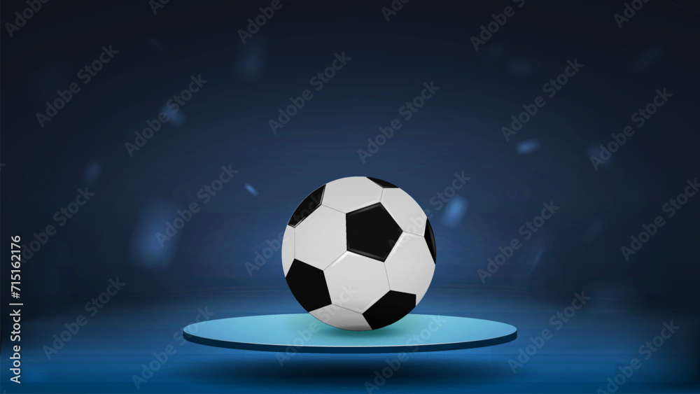 3d soccer ball on the podium on a blue background. A concept for sports betting.