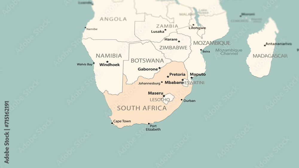 Obraz premium South Africa on the world map.