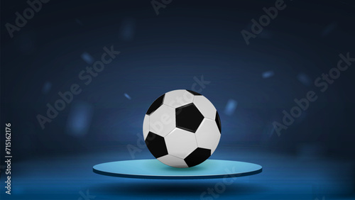 3d soccer ball on the podium on a blue background. A concept for sports betting.