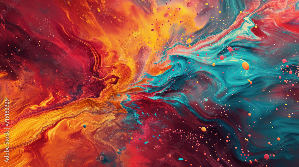 A bright fluid background with explosive colors that resembles an abstract painting