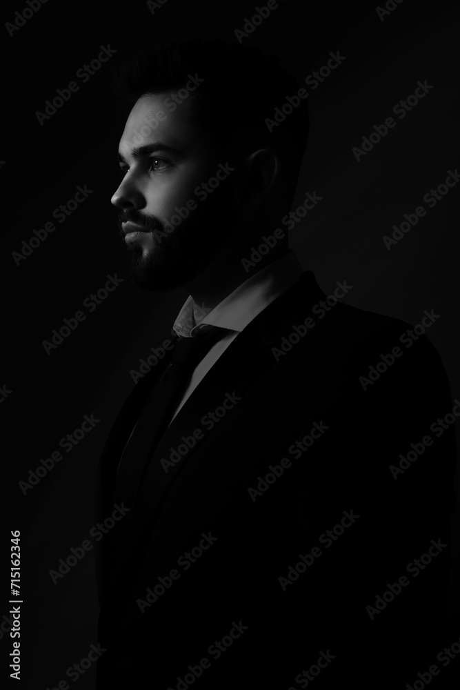 Silhouette of man in darkness. Portrait on black background Silhouette of man in darkness. Portrait on black background