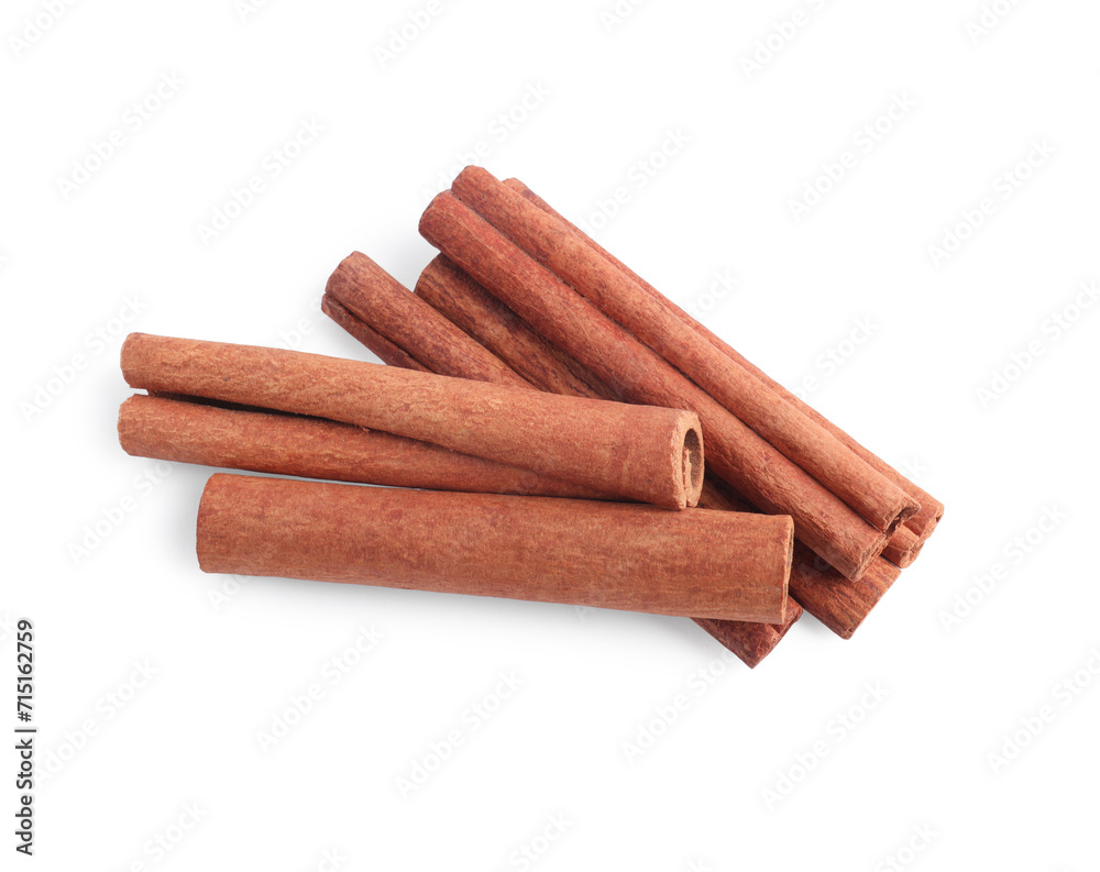 Aromatic cinnamon sticks isolated on white, top view Aromatic cinnamon sticks isolated on white, top view