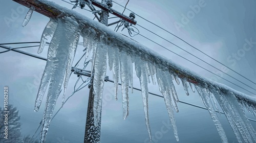 Ice and icicles on powerlines creating a dangerous situation. 