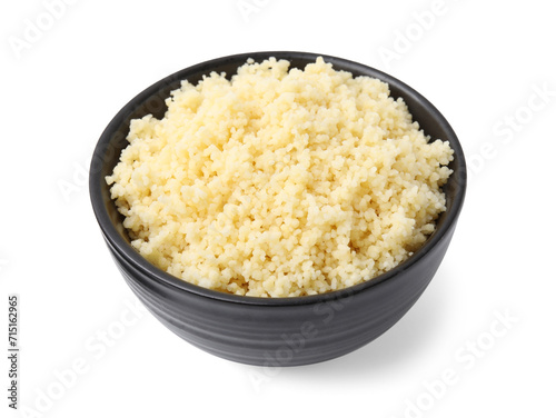 Fototapeta Naklejka Na Ścianę i Meble -  Tasty couscous in bowl isolated on white