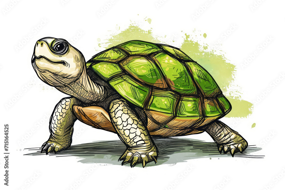 Obraz premium Colorful Hand-Drawn Turtle Illustration on Splattered Background