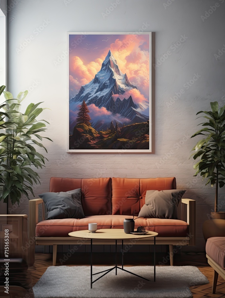 Fototapeta premium Majestic Mountaintop Overlooks Canvas: Vintage Peak Landscape Wall Art