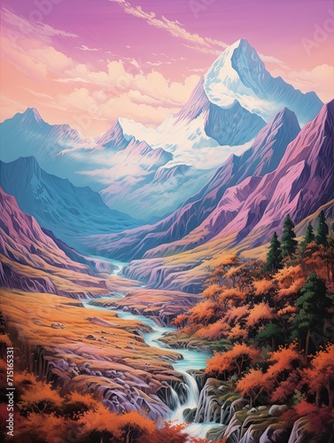 Majestic Mountaintop Overlooks Decor: Peak Landscape Print and Wall Art