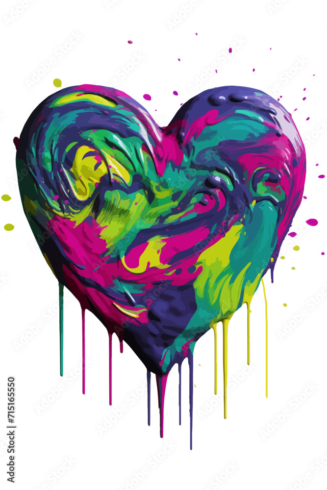 big colorful heart without background in graffiti style for Valentine's Day, Valentine's Day postcard, generative AI