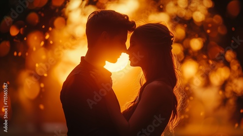 Golden Hour Romance, Emotional imagery capturing the intimate moments of a couple bathed in the warm glow of the sunset's golden hour