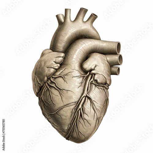human heart Black and white in old book illustration style