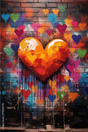 colorful hearts in graffiti style for Valentine's Day, Valentine's Day postcard, generative AI