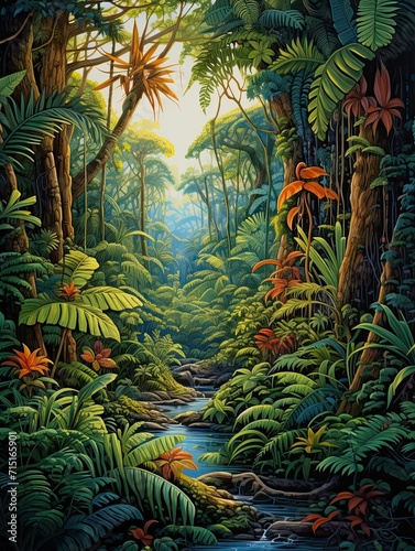 Tropical Rainforest Expeditions: Jungle Landscape Adventure Art Wall Decor © Michael