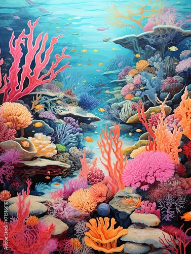 Vintage Art Print: Vibrant Coral Reef Explorations - Ocean Landscape Wall Canvas