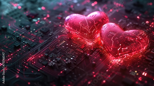 Love Meets Technology - Illuminated Heart Circuitry on Electronic Motherboard  Valentine s Day Concept