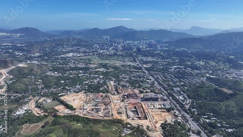 Kwu Tung North Sheung Shui Fanling New Territories Areas near Shenzhen and Lo Wu Hong Kong, Northern Metropolis Development in Lok Ma Chau, Man Kam To and San Tin, A land for future housing, skyview photo