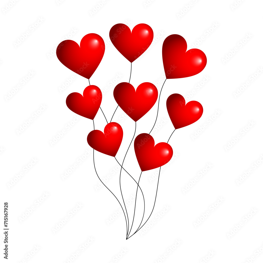 Valentine's Day. Balloons in the shape of hearts on a white background. Design element. Vector illustration