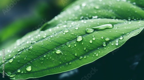 leaf with raindrops ,Dew drops on green leaf