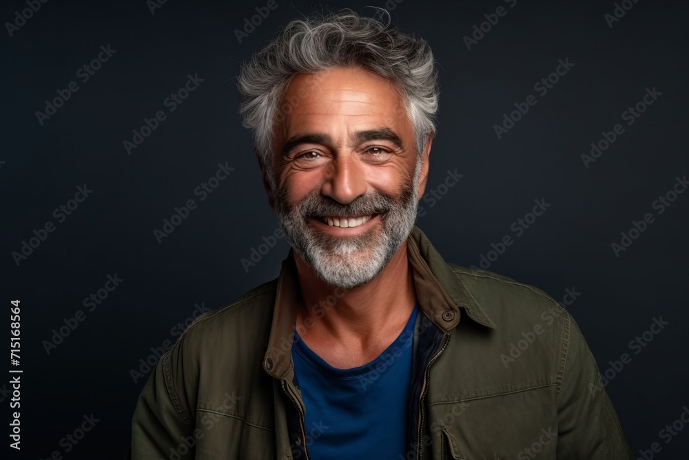 Portrait of a happy senior man with grey hair and beard.