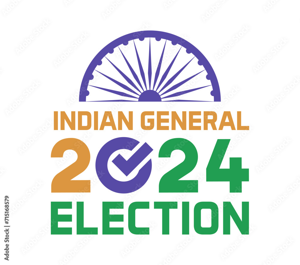 2024 Indian Election vector '0' in '2024' as a checkmark, half Ashoka