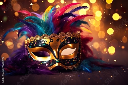 Luxury carnival masks in a magnificent fusion of elegance and exuberance adorned with colorful feathers. Masks of refined craftsmanship in an explosion of vivid colors.