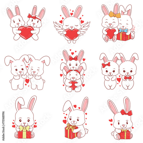 Set cute rabbit character vector illustration for your company or brand