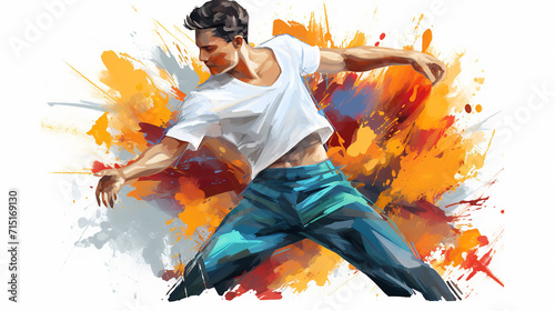 A watercolor style image of a Latinx dancer performing a salsa move, fluidity of the dance mirrored photo