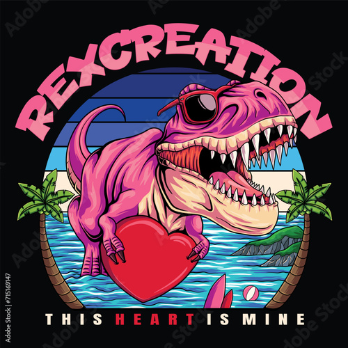 T rex heart love symbol in the beach vector illustration for your company or brand