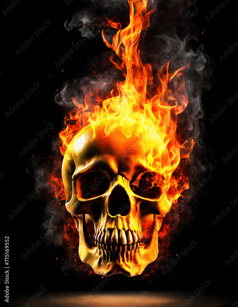 burning skull isolated on black background burning skull isolated on black background