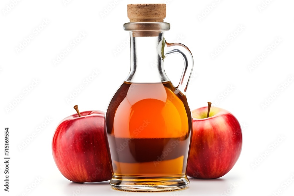 Apple vinegar in glass bottle isolated on white Apple vinegar in glass bottle isolated on white